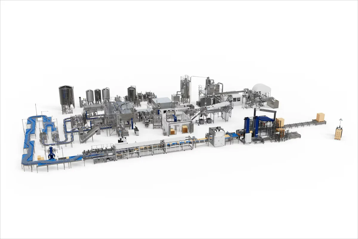 Automated packaging production line with filling, conveying and end-of-line equipment