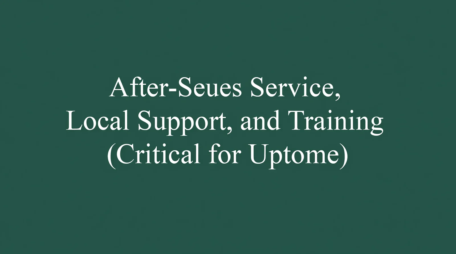 After-Sales Service, Local Support, and Training (Critical for Uptime)