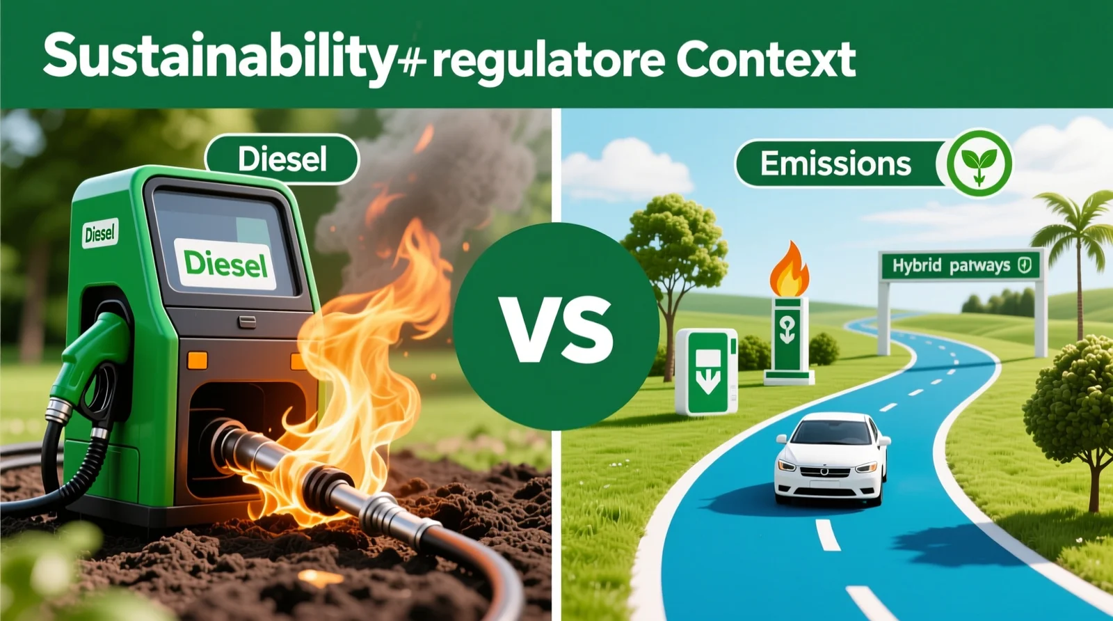 Sustainability and regulatory context: diesel vs. gas, emissions, and hybrid pathways