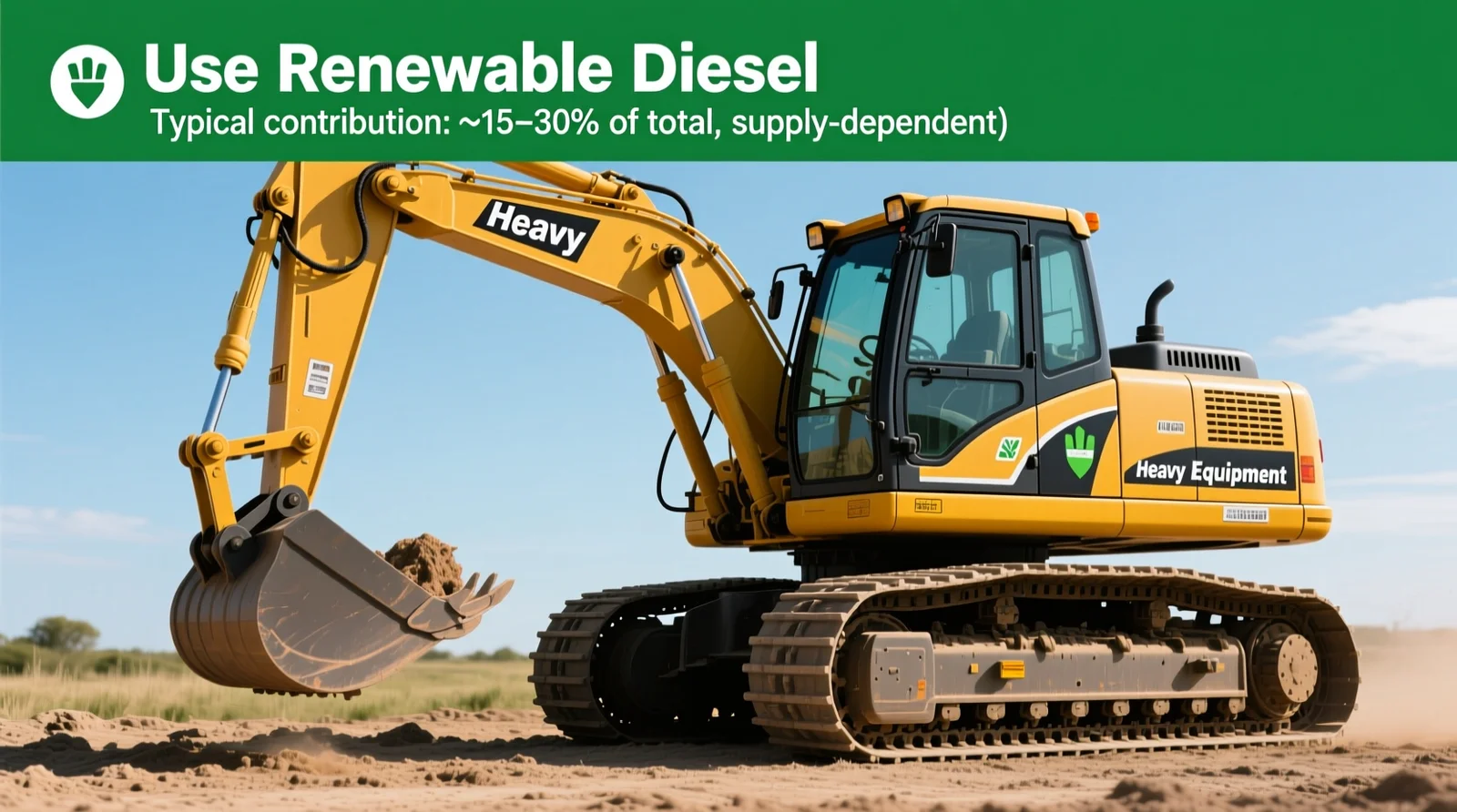 4) Use Renewable Diesel for Heavy Equipment (Typical contribution: ~15&ndash;30% of total, supply-dependent)
