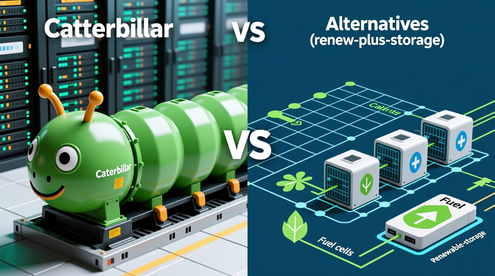 Caterpillar generators for AI data centers vs alternatives (grid, fuel cells, renewable-plus-storage)