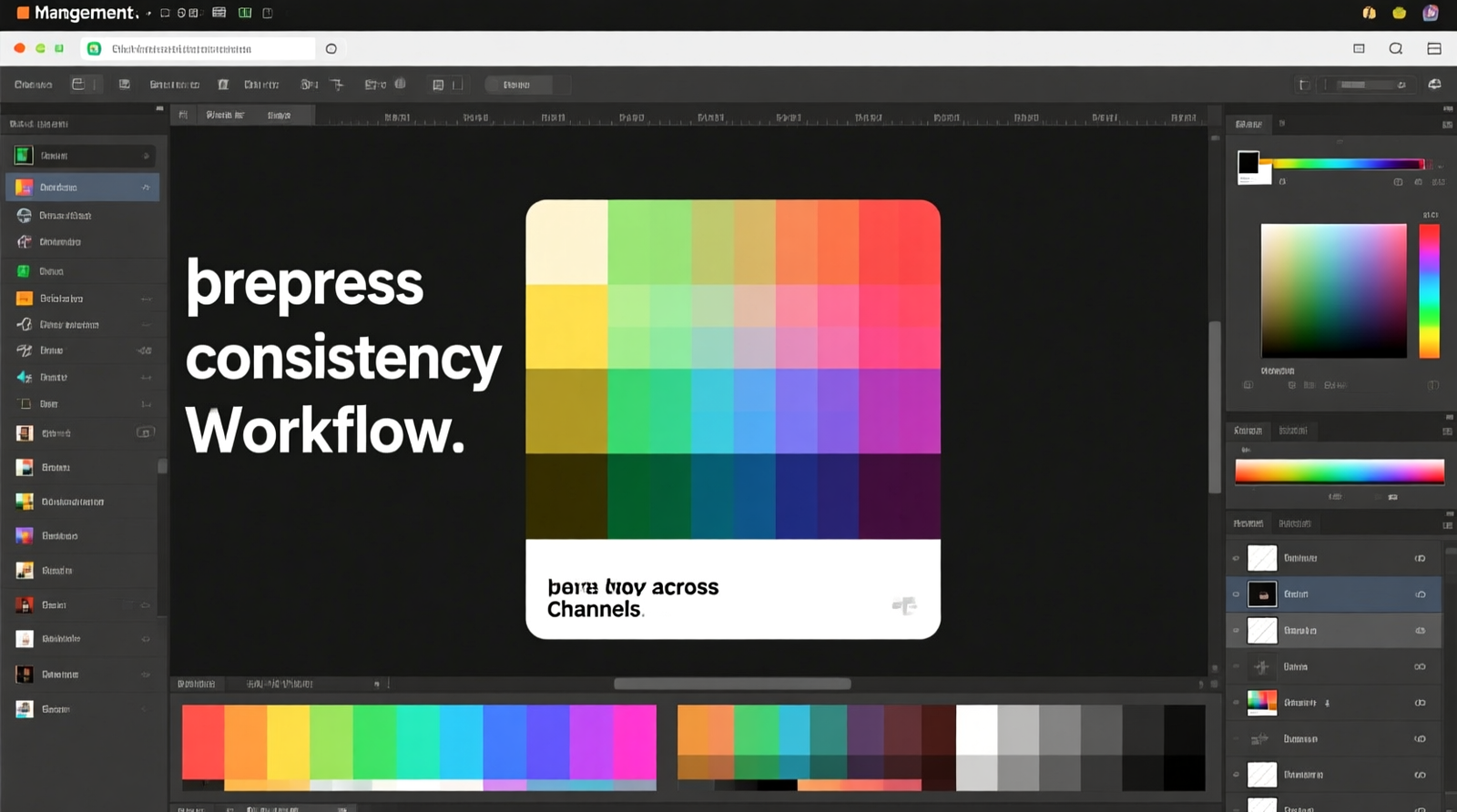 Color management, prepress workflow, and consistency across channels